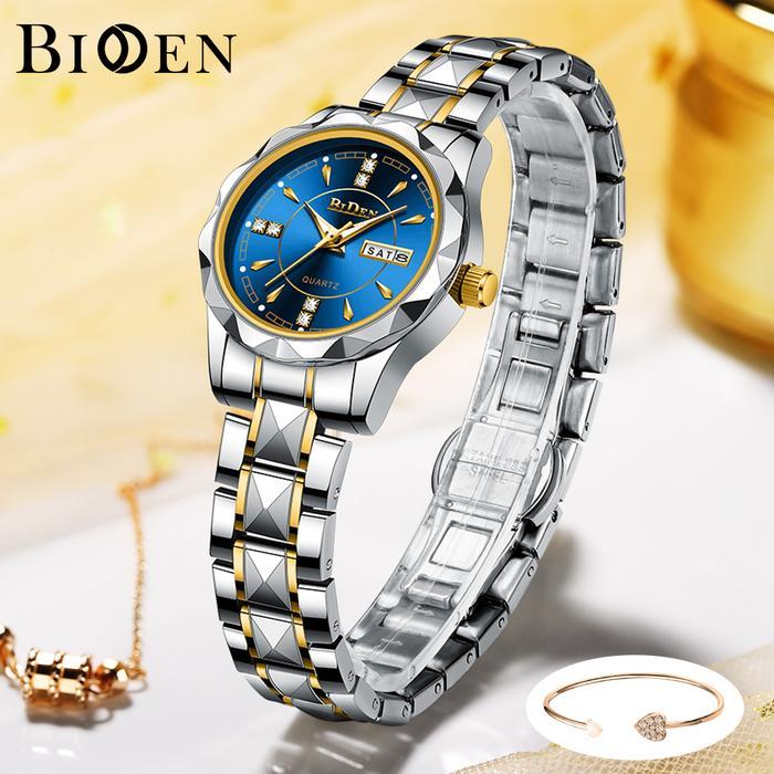 BIDEN Jam Tangan Wanita Anti Air Original Terbaru Asli Besi Tahan Jam Tangan Cewek - silverblue