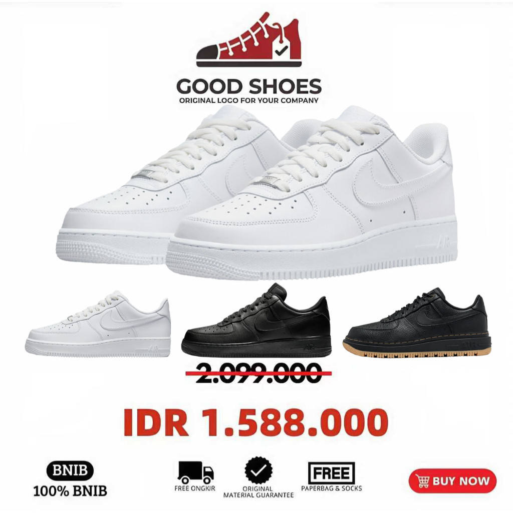 NK AF1 Air Force 1 Low Triple White Full White Nike sepatu 100% BNIB