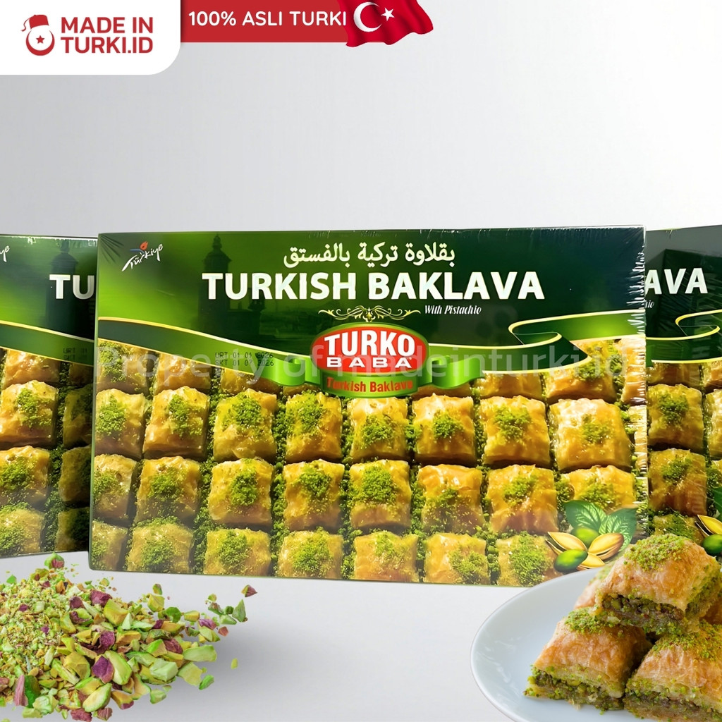 Turko Baba Turkish Baklava with Pistachio 400gr – Turko Baba Baklava Isi Pistachio Asli Turki 100% O