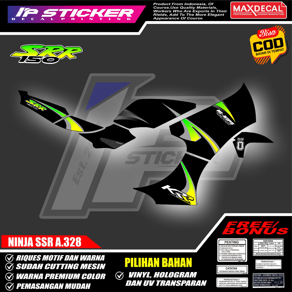 (COD)STICKER  STRIPING MOTOR ORIGINAL NINJA SSR  DESAIN RACING HOLOGRAM DAN TRANSPARAN