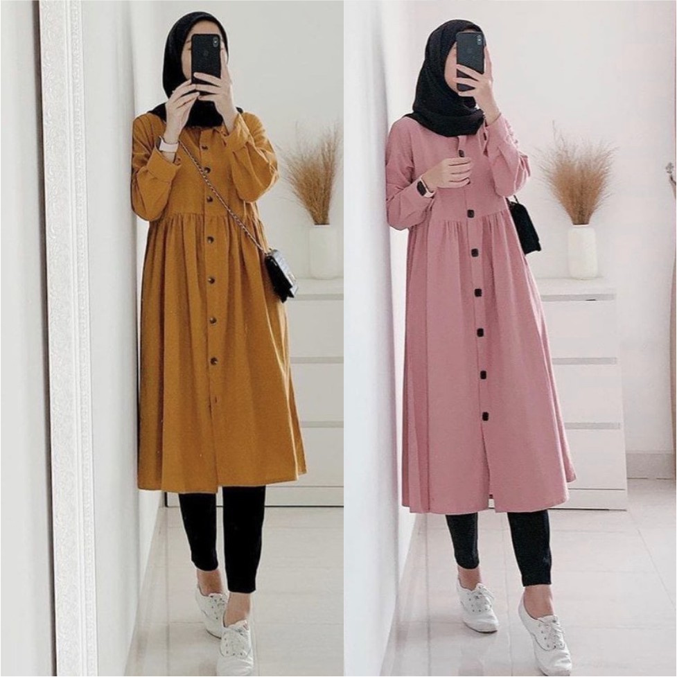 BAJU TUNIK DZUVIA DEWASA POLOS KANCING DEPAN TERMURAH/TUNIK NEDA KEKINIAN VIRAL 2021/PAKAIAN DZUVIA 