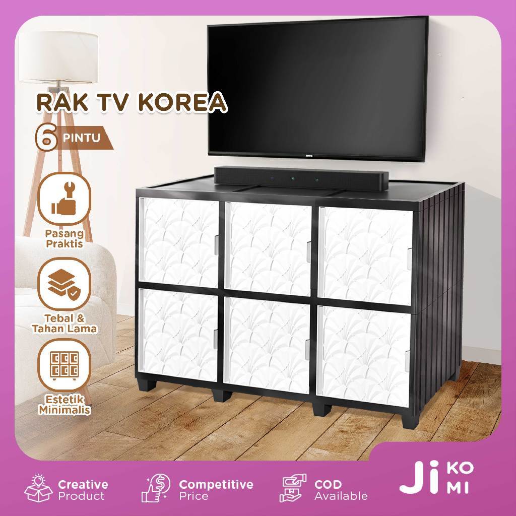 Rak TV Plastik Korea 6 Pintu Portable Modern Minimalis Meja TV Organizer Multifungsi Mudah Dirakit