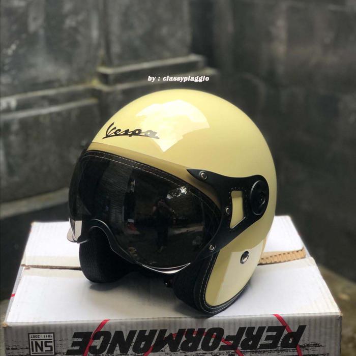 helm vespa retro italy cream + visor - Cream, XL