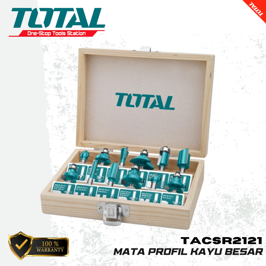Mata Profil Kayu Besar Router Bits Set 12mm TOTAL TACSR2121