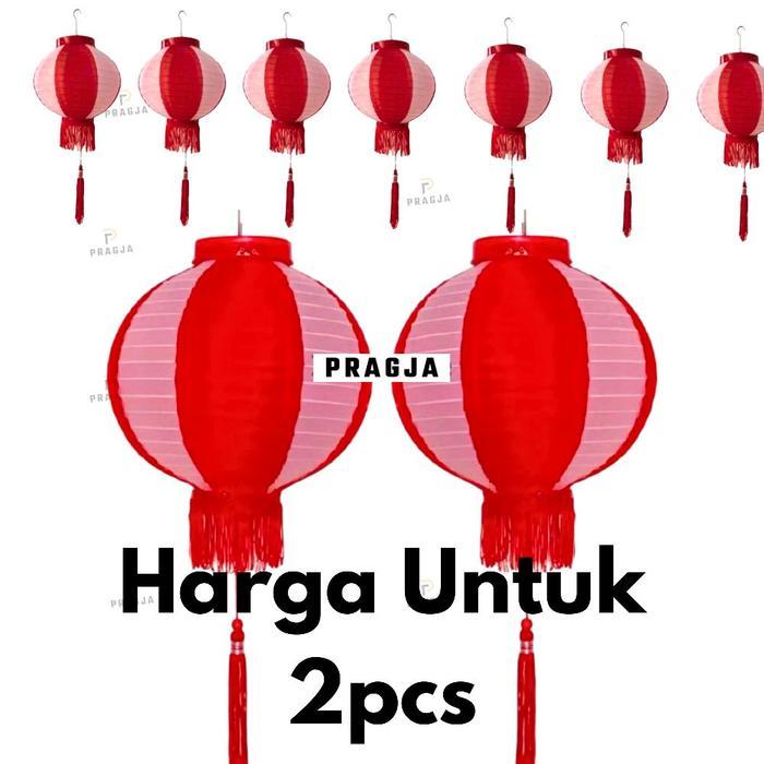 Lampion merah putih Isi 2 HUT RI 17agustus lampion merah lampion kain lampion kertas - LAMPION KAIN 