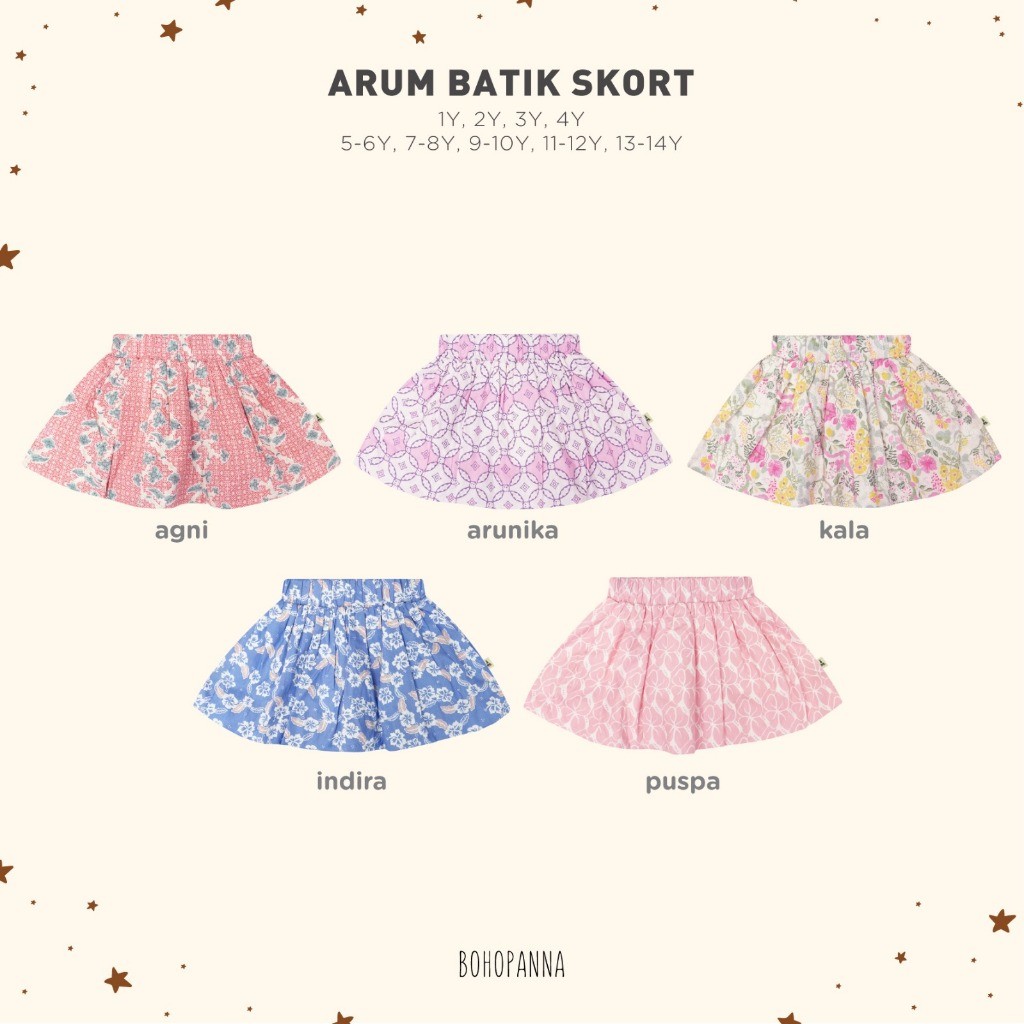 BENA.STORE BOHOPANNA - ARUM BATIK SKORT - ROK ANAK -  ROK BATIK ANAK - BAWAHAN BATIK ANAK PEREMPUAN