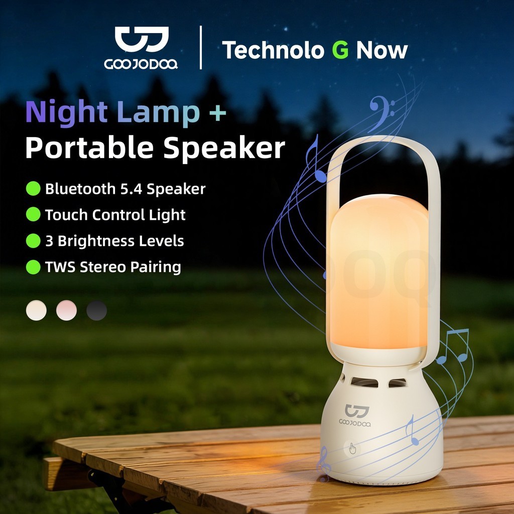 GOOJODOQ Bluetooth Speaker Night Lamp 2-in-1 Portable TWS Stereo Atmosphere Light 1200mAh Long Batte