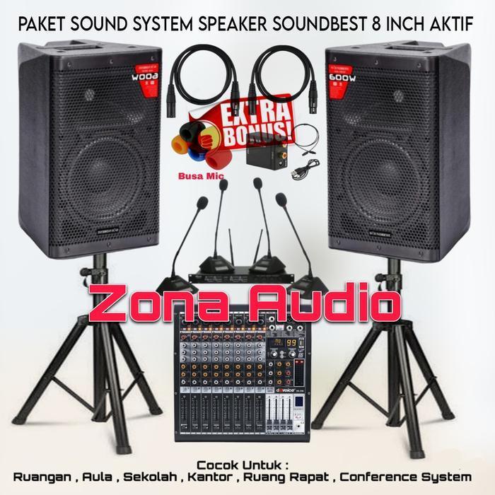 PAKET SOUND SYSTEM RUANG RAPAT SPEAKER SOUNDBEST 8 INCH MIXER 10 CHANNEL 4 MIC MEJA WIRELESS ORIGINA