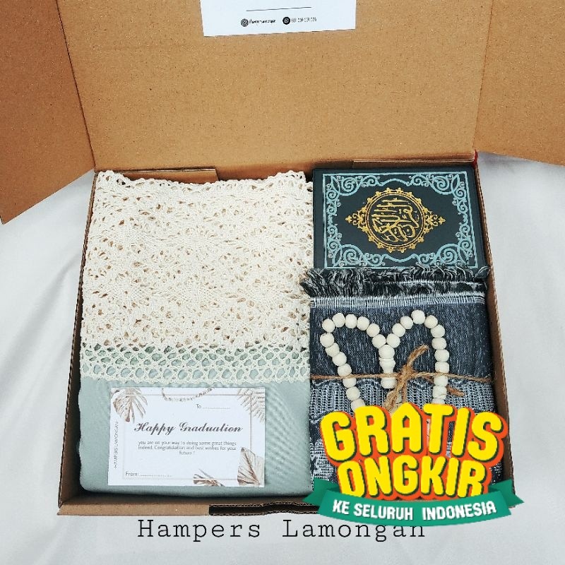 HAMPERS MUKENAH KATUN JUMBO RENDA BESAR + SAJADAH + AL QURAN  / PAKET ALAT SHOLAT MUKENA / SET PARCE