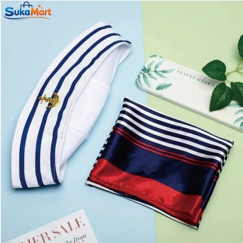 Topi Sailorman Wanita Cosplay Topi Kapten Kapal Pelaut Sailor Biru Navy Topi Sailor Wanita Sailor Ha