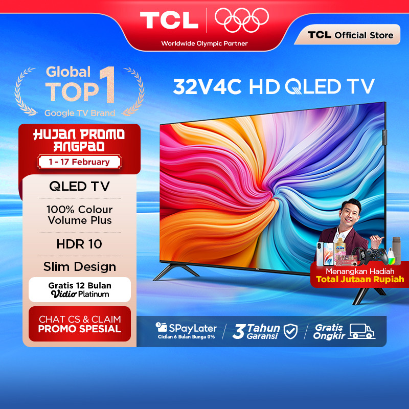 TCL HD QLED Google TV 32 inch V4C - HDR 10 - Dolby Audio - Google Play/Netflix/Youtube/Disney+Hotsta