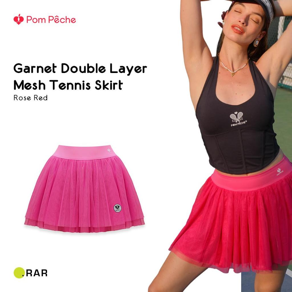 Pom Peche Garnet Double Layer Mesh Tennis Skirt - Rose Red - Rok Tennis Wanita
