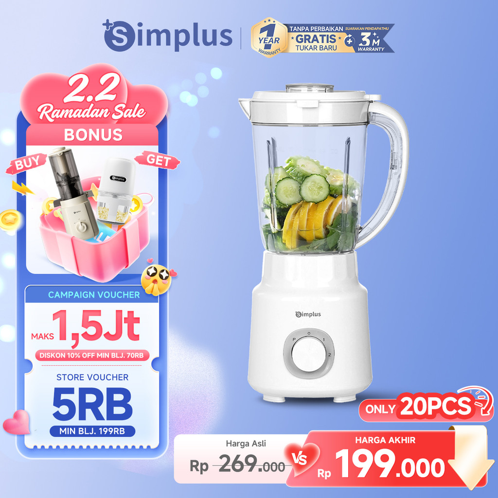 Simplus  Juicer Blender Multifungsi Kapasitas 1500mL Pisau silang 4 bilah baja tahan karat 304