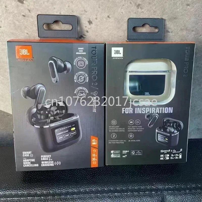 Earphone Bluetooth Nirkabel JBL Tour PRO 2 Asli, Earbud Stereo, Headphone Olahraga dengan Layar LCD 