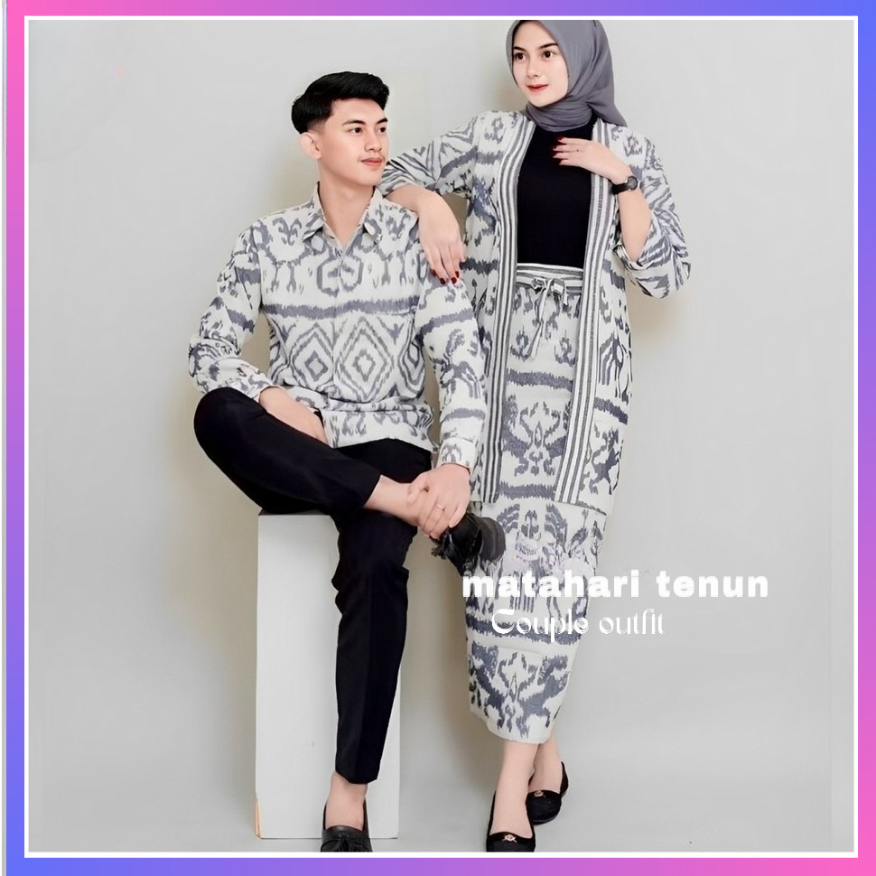 BAJU COUPLE TENUN MADAM WHITE GREY OUTER DAN ROK TENUN NTT BAJU TENUN COUPLE BAJU KONDANGAN PREWEDDI