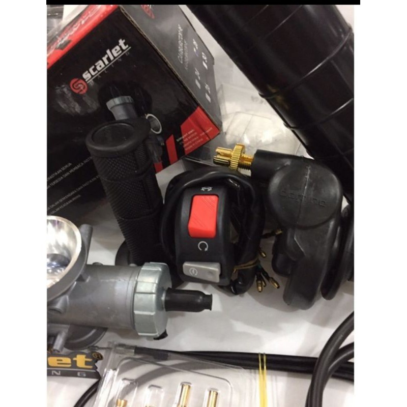 Paket racing gas spontan saklar karburator pe 28 scarlet dan karet filter klx 150 dtracker 150