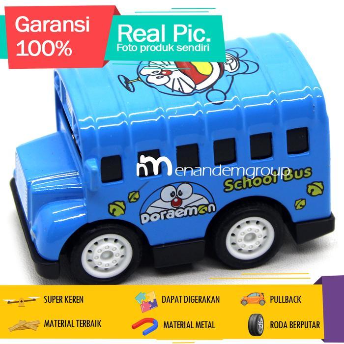 Diecast Miniatur Mainan Mobil Bus Sekolah Mini School Bus Besi Metal Pullback - Biru by Allshopibamz