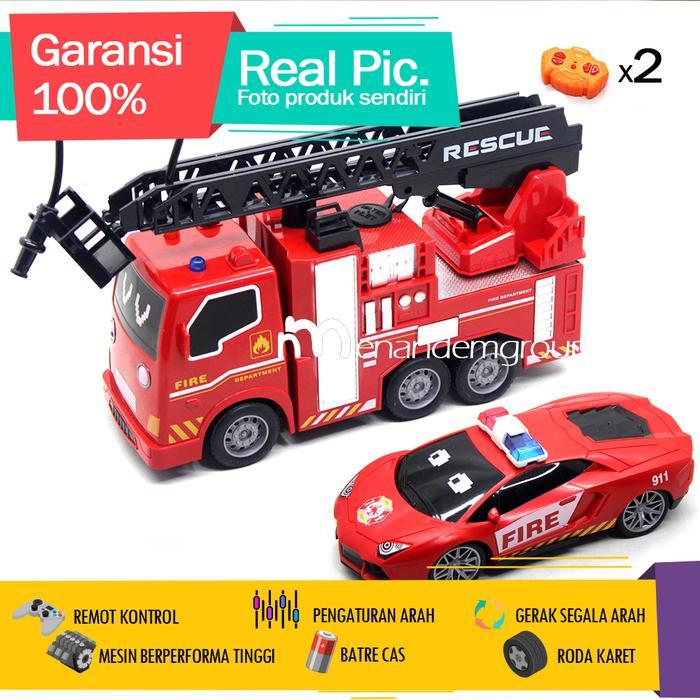 Mainan Mobil Remot Kontrol RC Truk Pemadam Kebakaran Fire Rescue Fuso Datova Work Set Isi 2 Polisi S