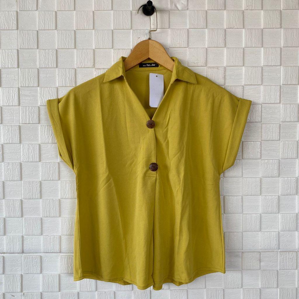 Atasan kemeja lengan pendek/blus kerah kancing batok wanita/kemeja polos/blouse korean fashion