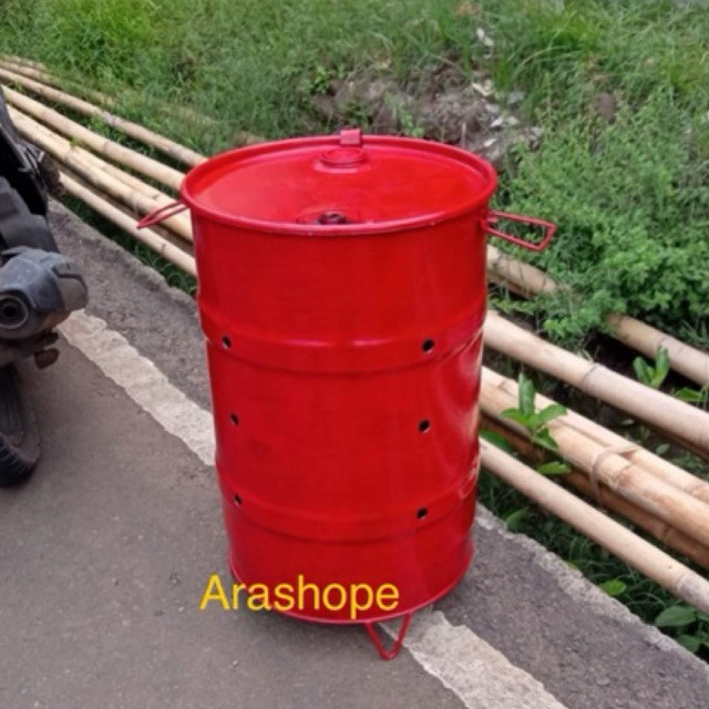 tong sampah besi 60 liter/drum besi tutup lebar/ember besar/pail/tempat bakar sampah/pot bunga/pot t