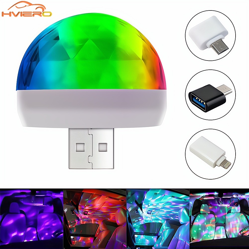Lampu Dekorasi Suara Musik Mini Berwarna-warni USB DJ RGB untuk Mobil, Lampu LED Otomatis Tipe-C IOS