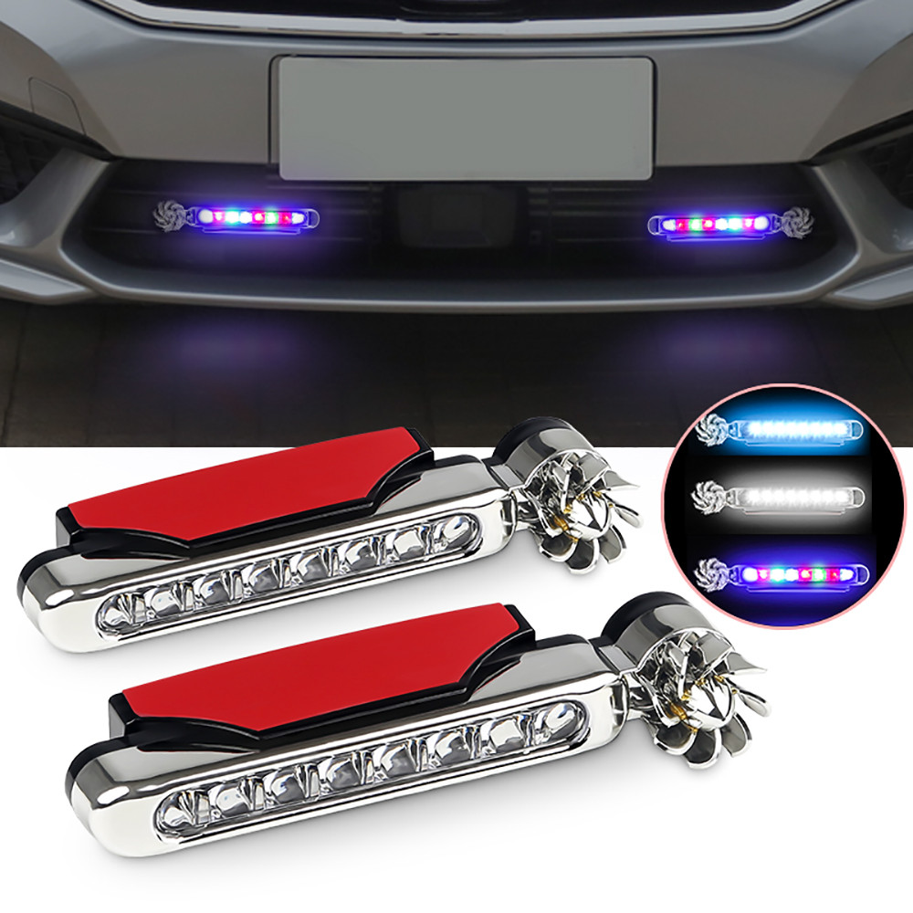 2 buah Lampu LED Mobil Bertenaga Angin untuk Lampu Siang Hari, Lampu Tambahan dengan Kipas Rotasi, L