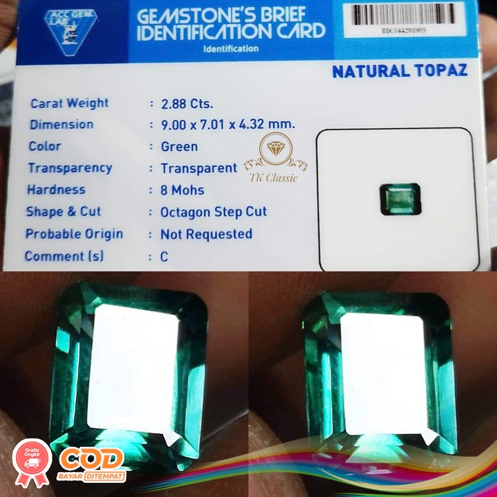 Natural Batu Permata Topaz Green Include Memo Certified