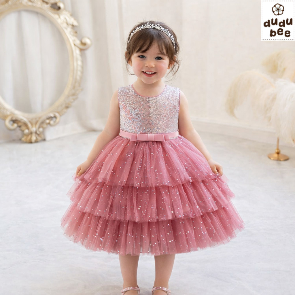 Dress Pesta Aqiqah Gaun Ulang Tahun Bayi Anak perempuan SEREN Import TILE Mewah Model Korea