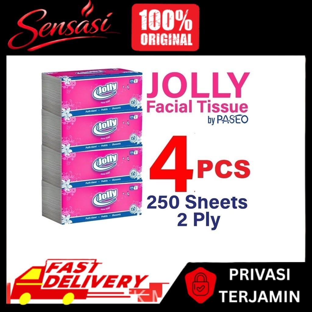 Tissue Jolly 250s 2ply 4pcs / Jolly Facial Tissue 4 pcs 250 Sheet 2 Ply Tisu 250Sheet Sheets