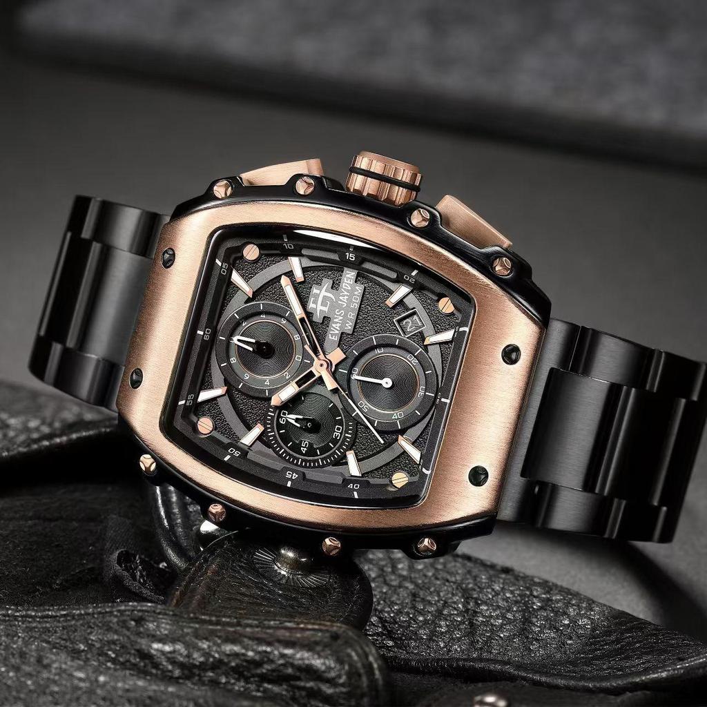 Evans Jayden Jam Tangan Pria 9599 Rantai Stainless Steel Chronograph Kaca Sapphire Water Resistant 5