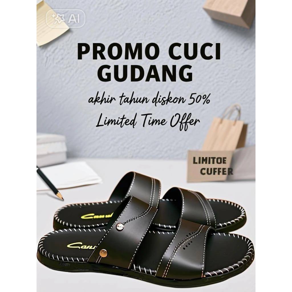 (BISA COD) SANDAL KULIT PRIA CARVIL SEPATU SANDAL SANDAL SLOP PRIA