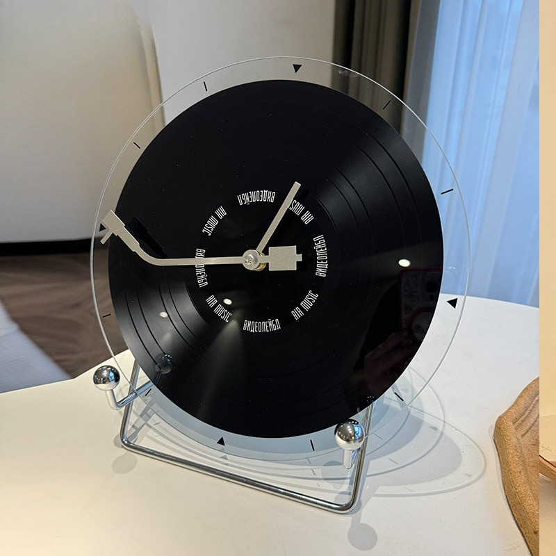 Original Modern Minimalist Design Glass Vinyl Black Record Wall Clock, Vintage Desk Clock Wall Clock