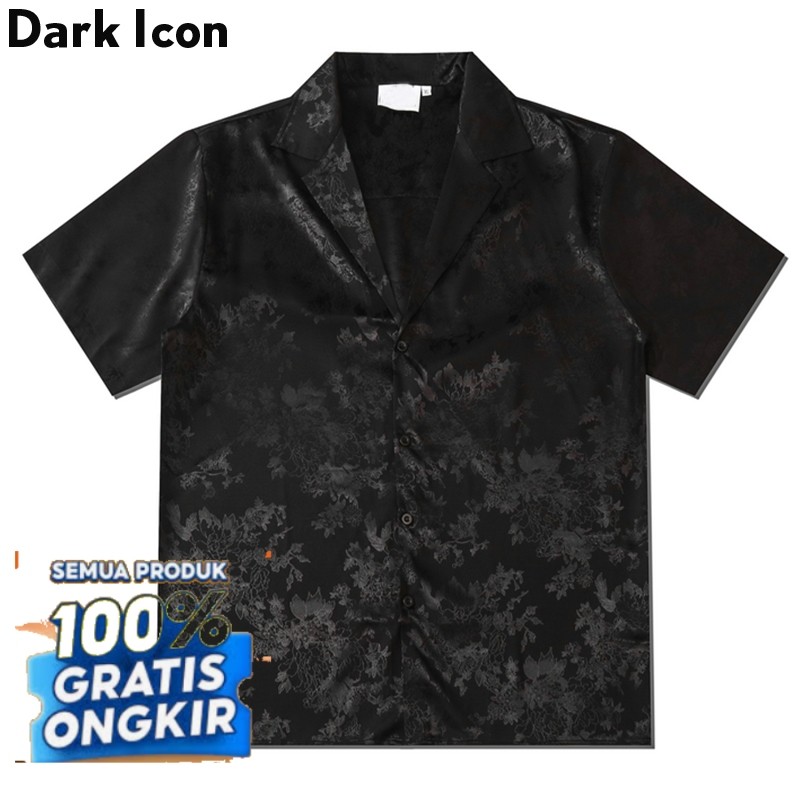 Dark Icon Kemeja Hitam Satin Pria Lengan Pendek Vintage Kemeja Cowok Oversize Shirt Men Putih- pakai