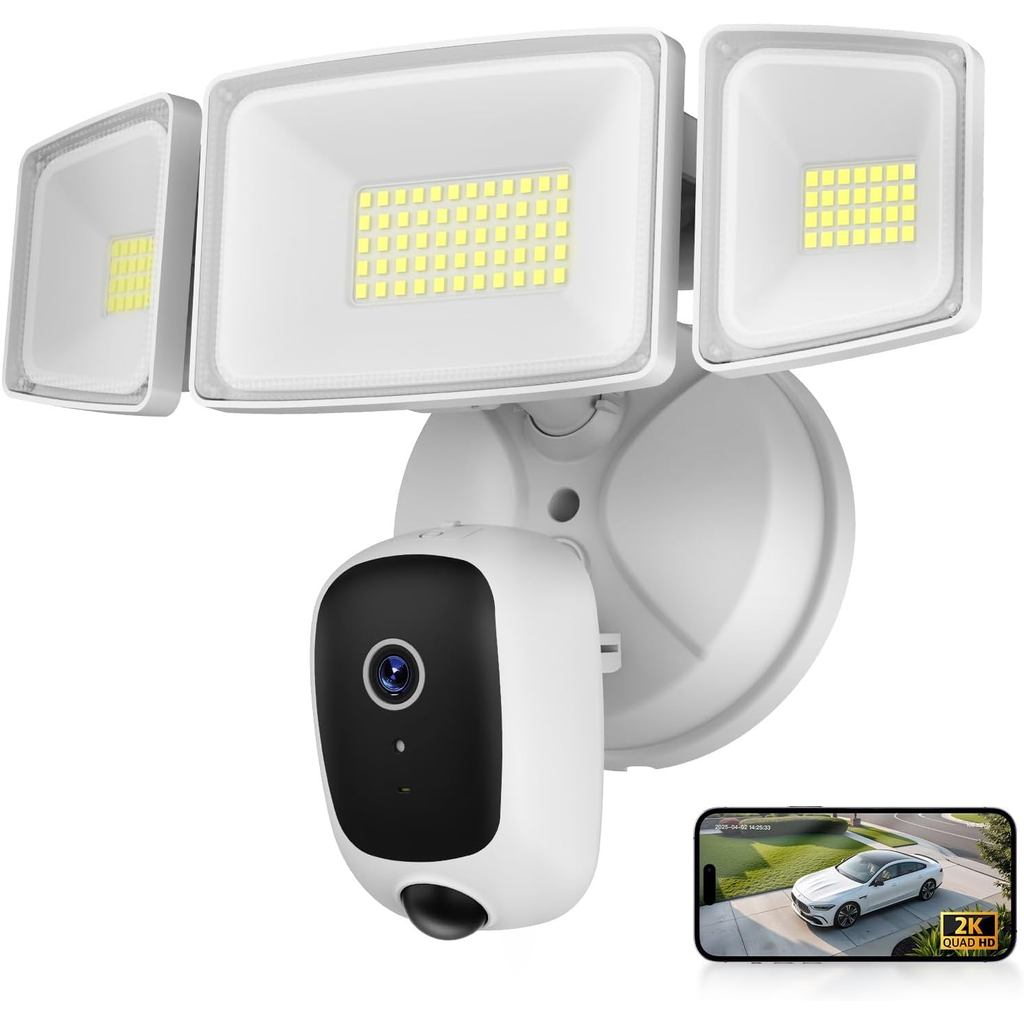Floodlight Camera Outdoor, 5500Lumen 2K HD Smart Security Flood Light Surveillance Cam Wired, Custom