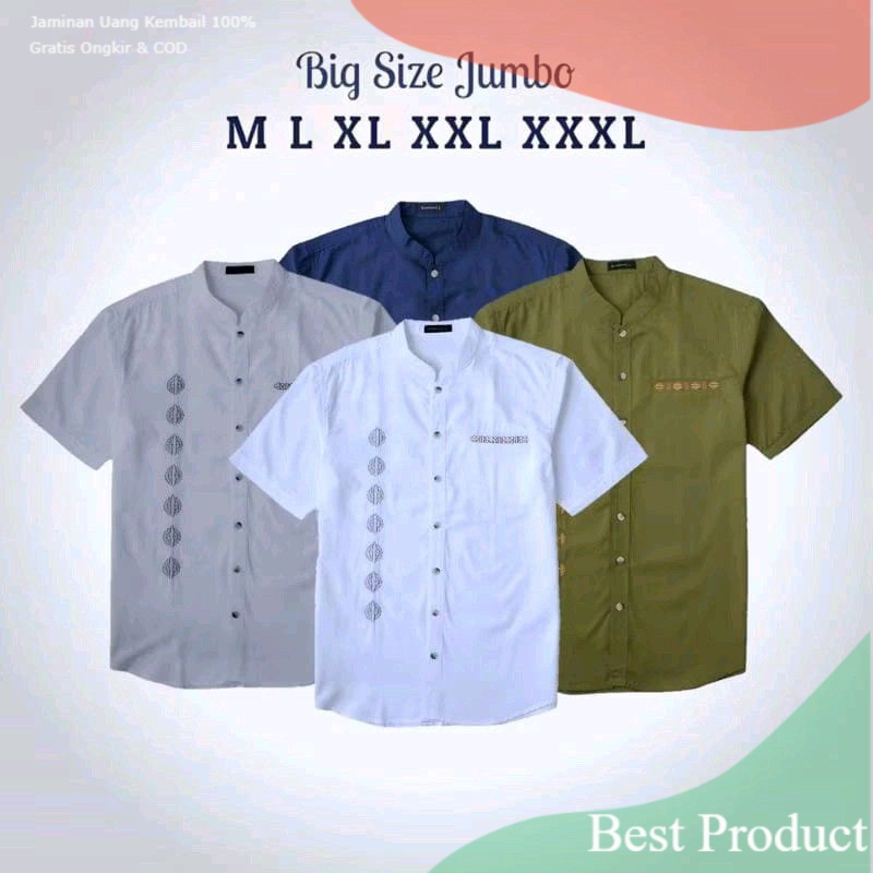 Baju Koko Dewasa Putih Bordir Mewah Lengan Pendek- pakaian pria lainnya