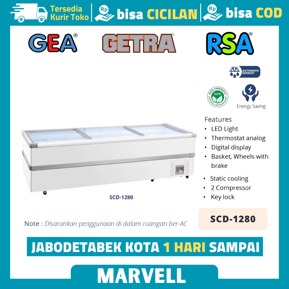 ISLAND FREEZER GEA SCD 1280 SLIDING GLASS FLAT 2 KOMPRESOR ORIGINAL
