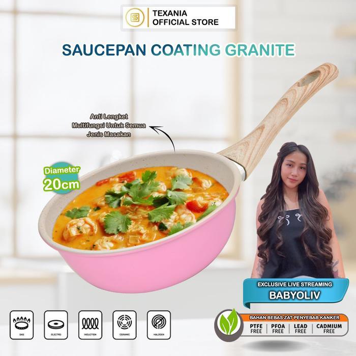 [EKSLUSIF BABYOLIV] TEXANIA Wajan Anti Lengket Diameter 20cm Gagang Kayu Lembut Tahan Panas  Wajan A