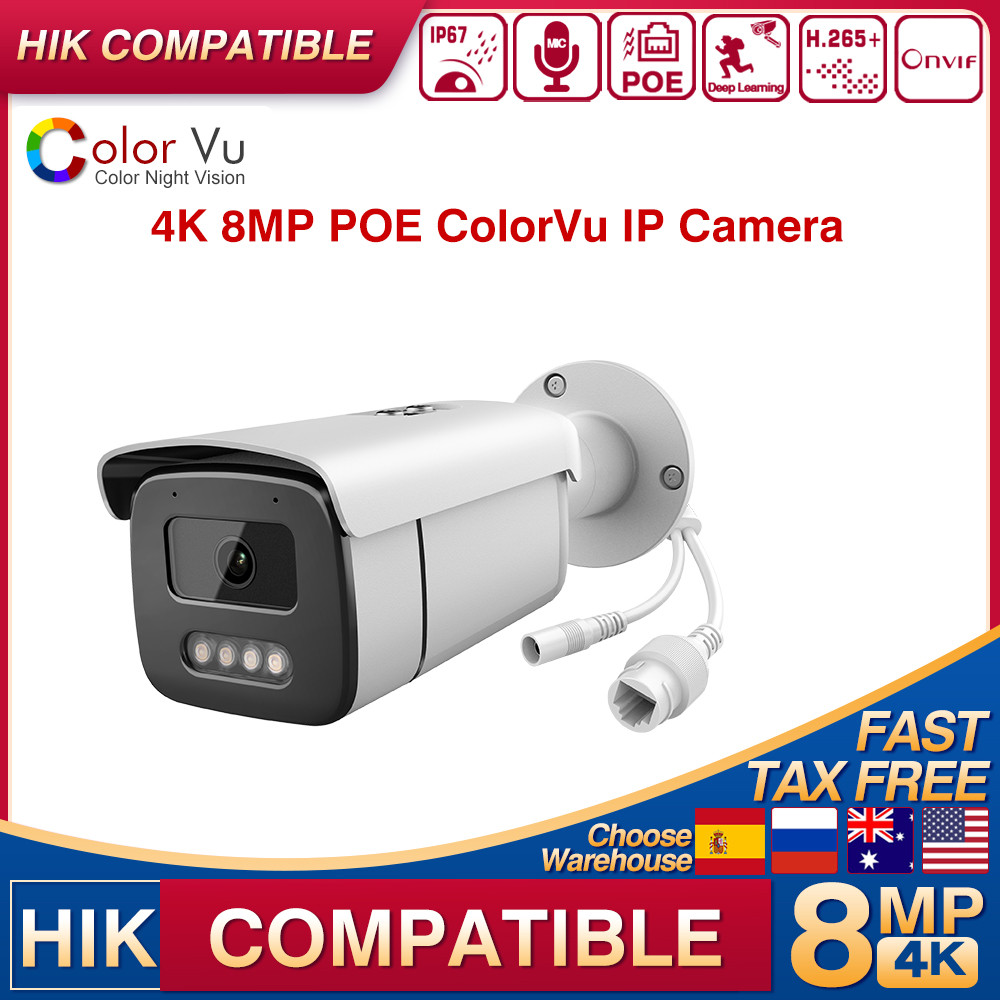 Hikvision Compatible 8MP Built-in Mic POE ColorVu IP Camera Surveillance Video IP Camera Plug&Play w