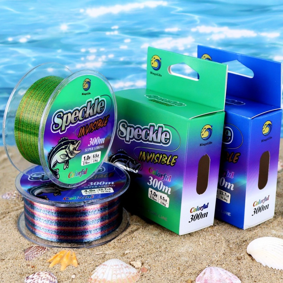 Bingolife Senar Pancing Nilon Speckle Biru Kehijauan 300m Efek Kamuflase Siluman di Air Kekuatan Tar