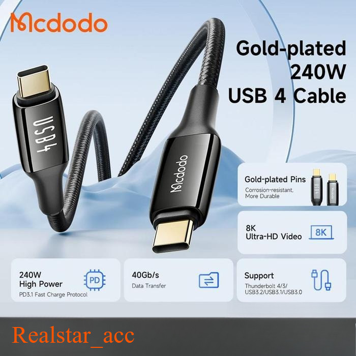 MCDODO CA-2990 Kabel USB 4 Type C to Type C Thunderbolt 40Gbps 8K Fast 240w Original Product