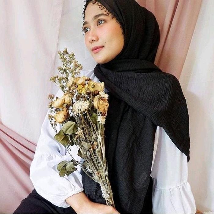 Pasmina Crinkle/Pasmina Kusut/Pasmina Rawis/Pasmina Kekinian Jilbab - Hitam