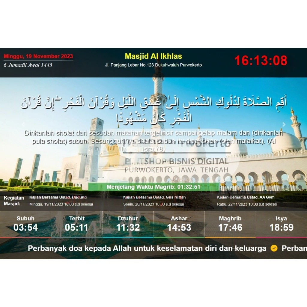 Source Code Aplikasi Web Display Informasi Masjid Jadwal Sholat