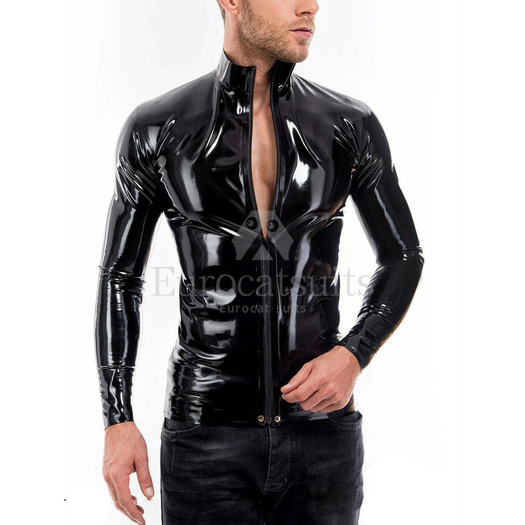 Handmade Black Natural Latex Men Long Sleeves T-Shirt Soft Clothes Sexy Men's Latex Top  Latex Male 