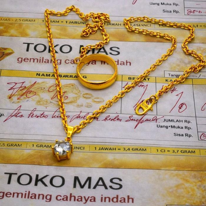 perhiasan wanita emas muda kalung motif rantai liontin tetes free cincin