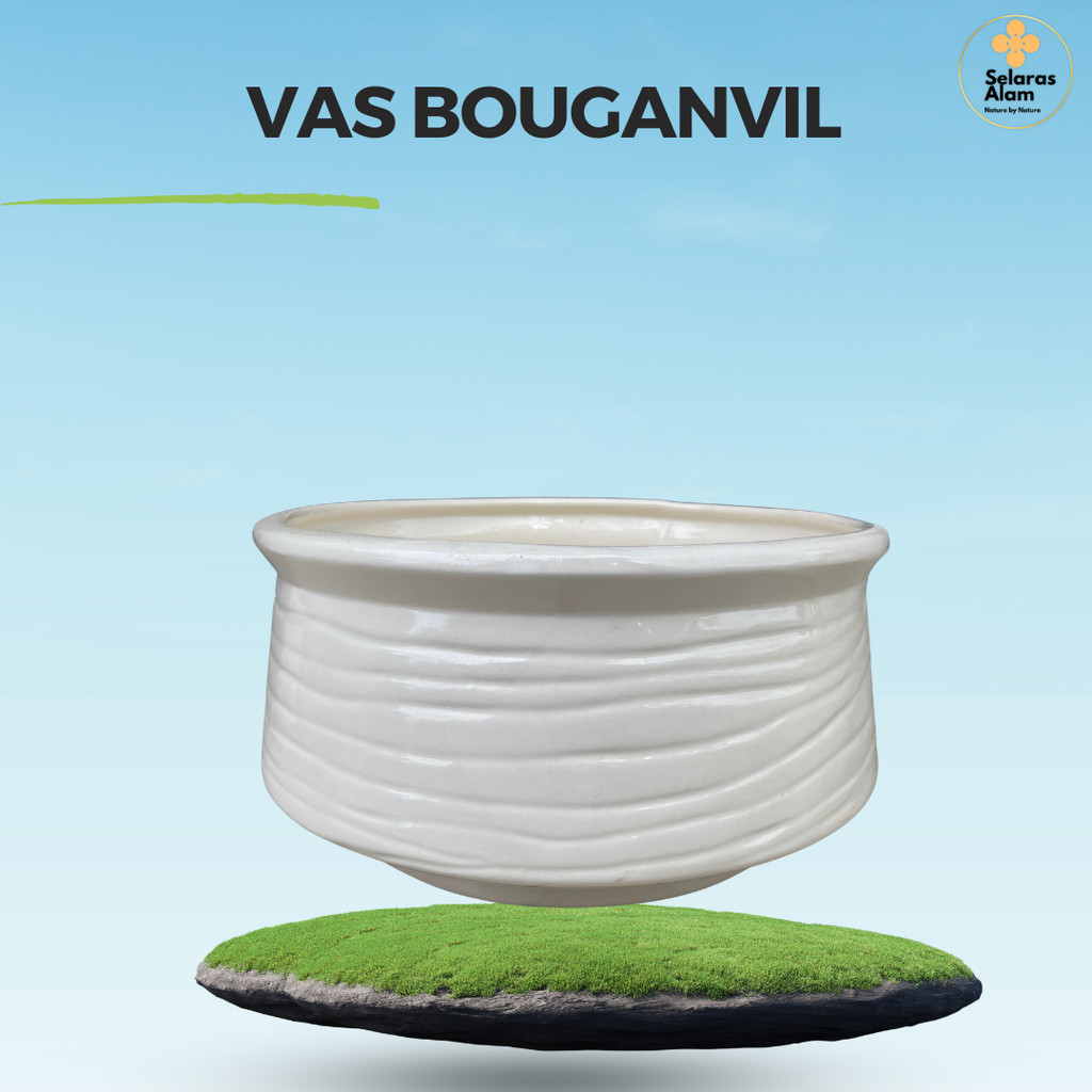 VAS BOUGAINVIL BEJANA BUNGA BAHAN KERAMIK PUTIH