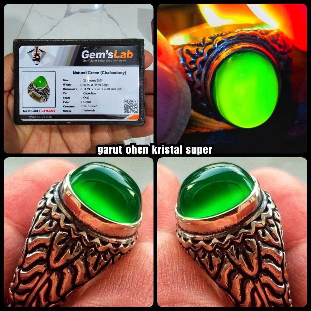 natural cincin batu ijo garut ohen kristal + memo lab id card