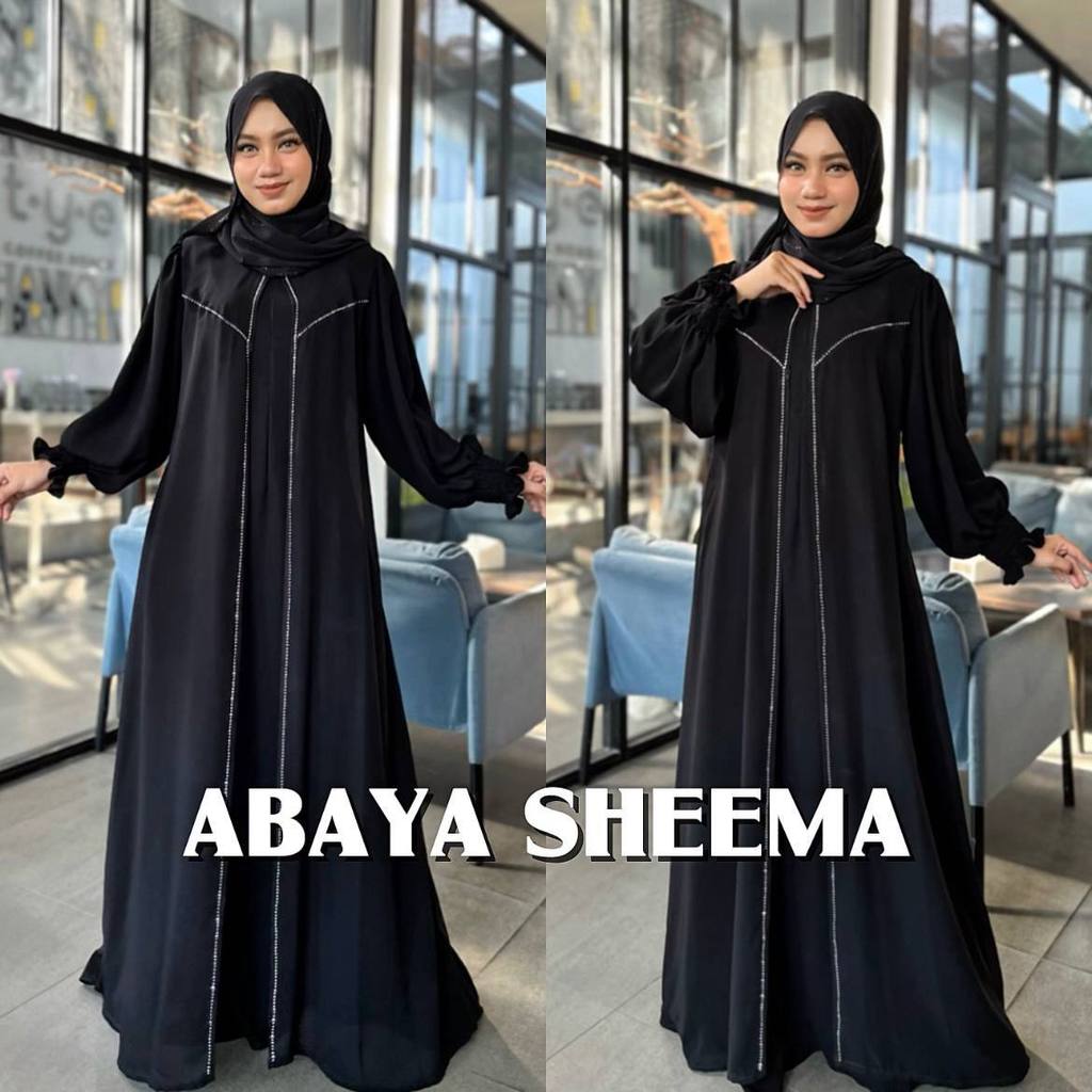 Abaya Hitam  Gamis Wanita Jetblack Premium Sifon  Maxy Swarozsky Mewah Elegant - SHEEMA
