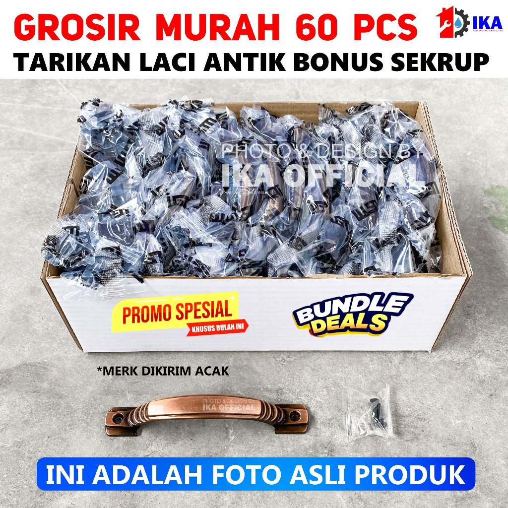 Tarikan Laci/Lemari Warna Coklat Antik (per kotak 60 pcs) / 1 kotak (60 Pcs) Tarikan / Handle / Pega