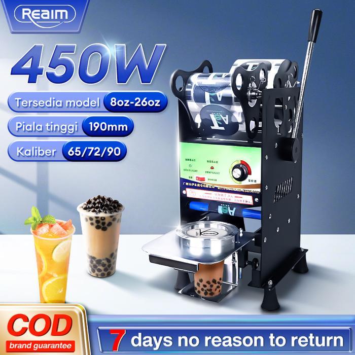 Mesin Press Cup REAIM Original Alat Sealer Gelas Plastik 8oz-26oz Pres Gelas Manual untuk Bubble Tea