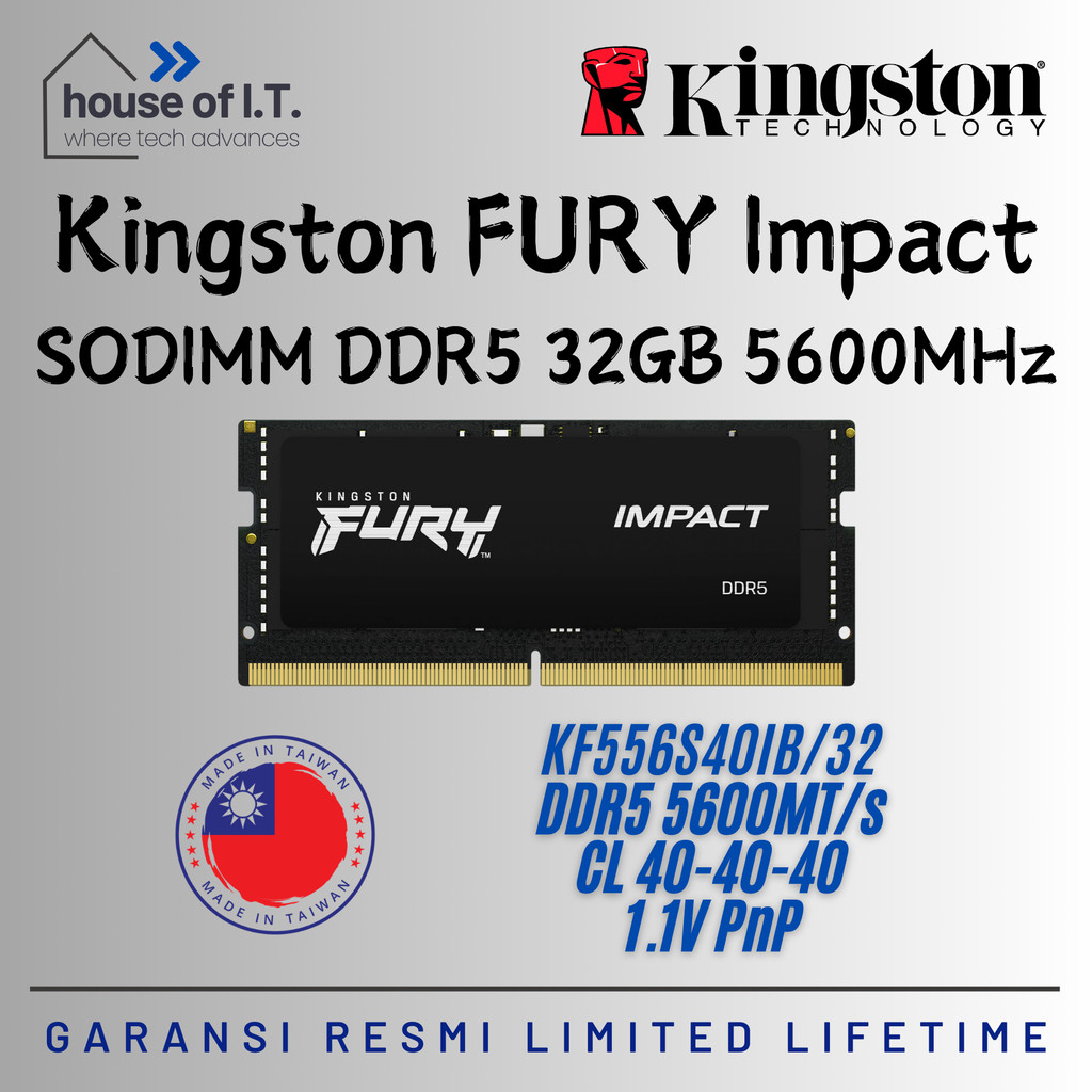 RAM SODIMM KINGSTON FURY IMPACT 32GB DDR5 5600MHz - RAM SODIMM KINGSTON DDR5 32GB 5600MHz